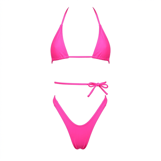 Hot Pink Retro High Cut Thong Tri - Kini Set - GrlFriday Shop
