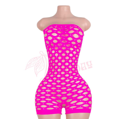 Hot Pink Rhinestone Fishnet Romper - GrlFriday Shop