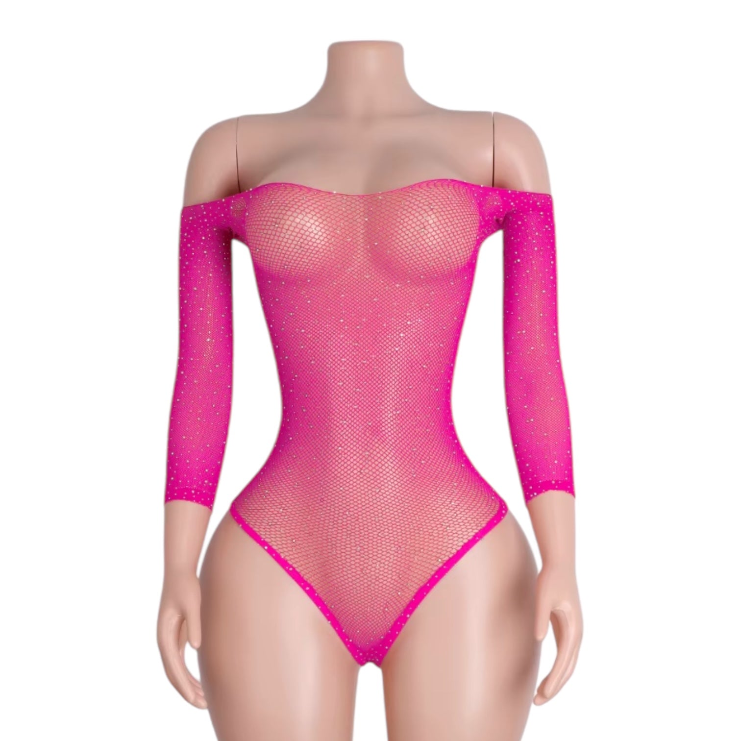 Hot Pink Rhinestoned Fishnet Bodysuit - GrlFriday Shop
