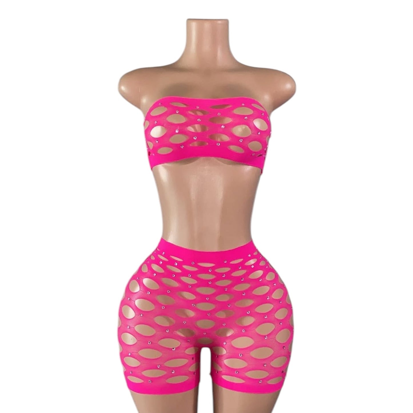 HOT Pink Rhinestoned Mesh Short Set - GrlFriday Shop