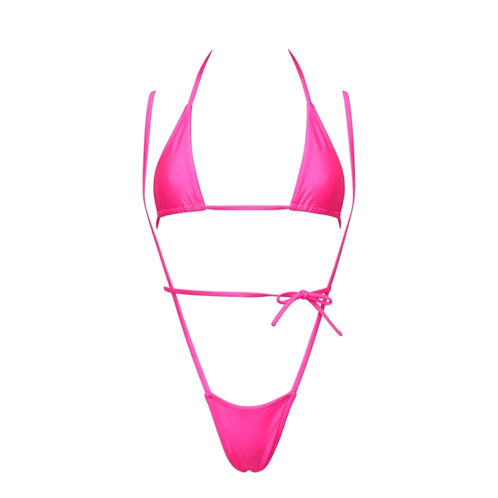 Hot Pink Tri - Kini Slingshot Thong Set - Microkini - GrlFriday Shop