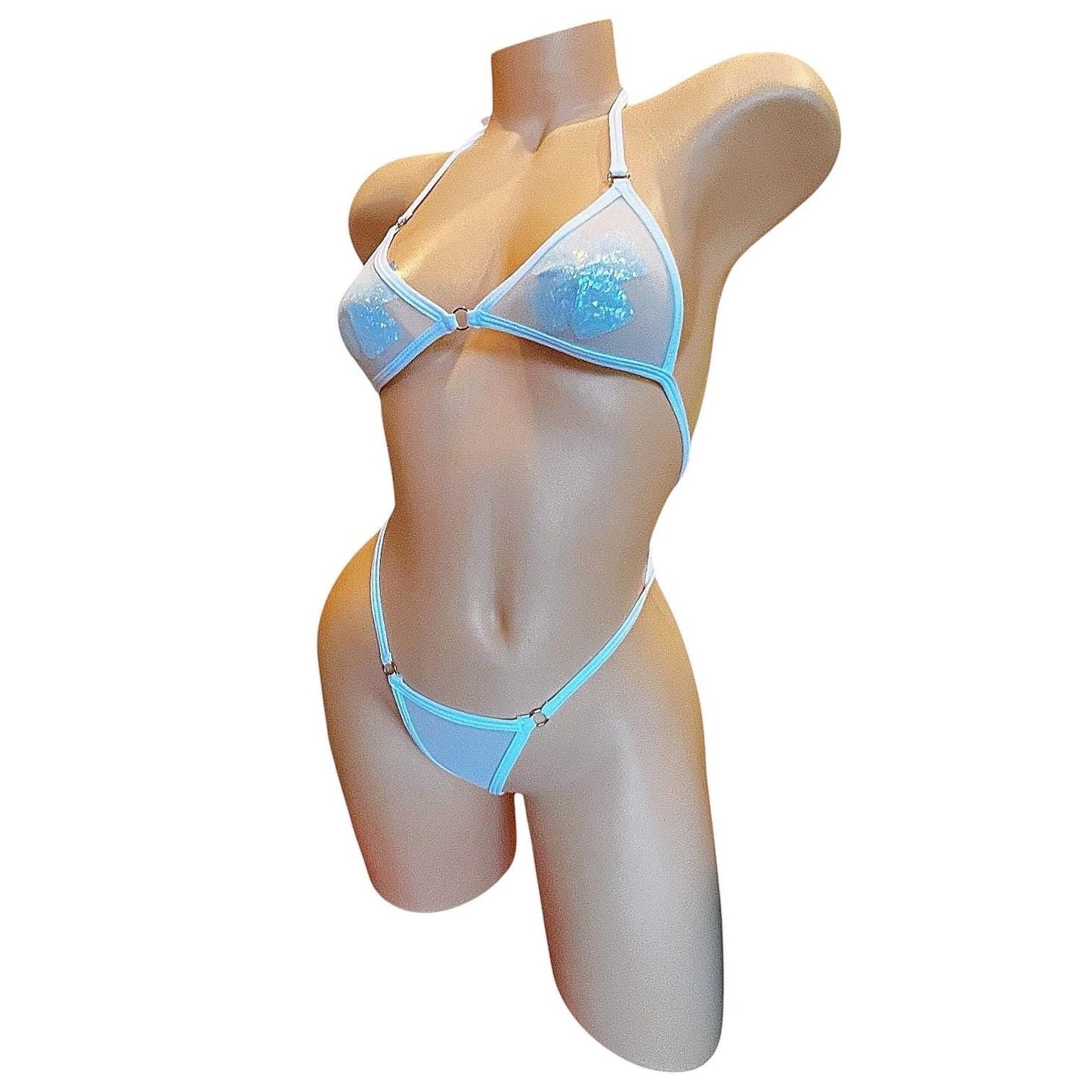 Icy White G String Mesh Thong Bikini set - Microkini - EXOTIC DANCEWEAR - GrlFriday Shop