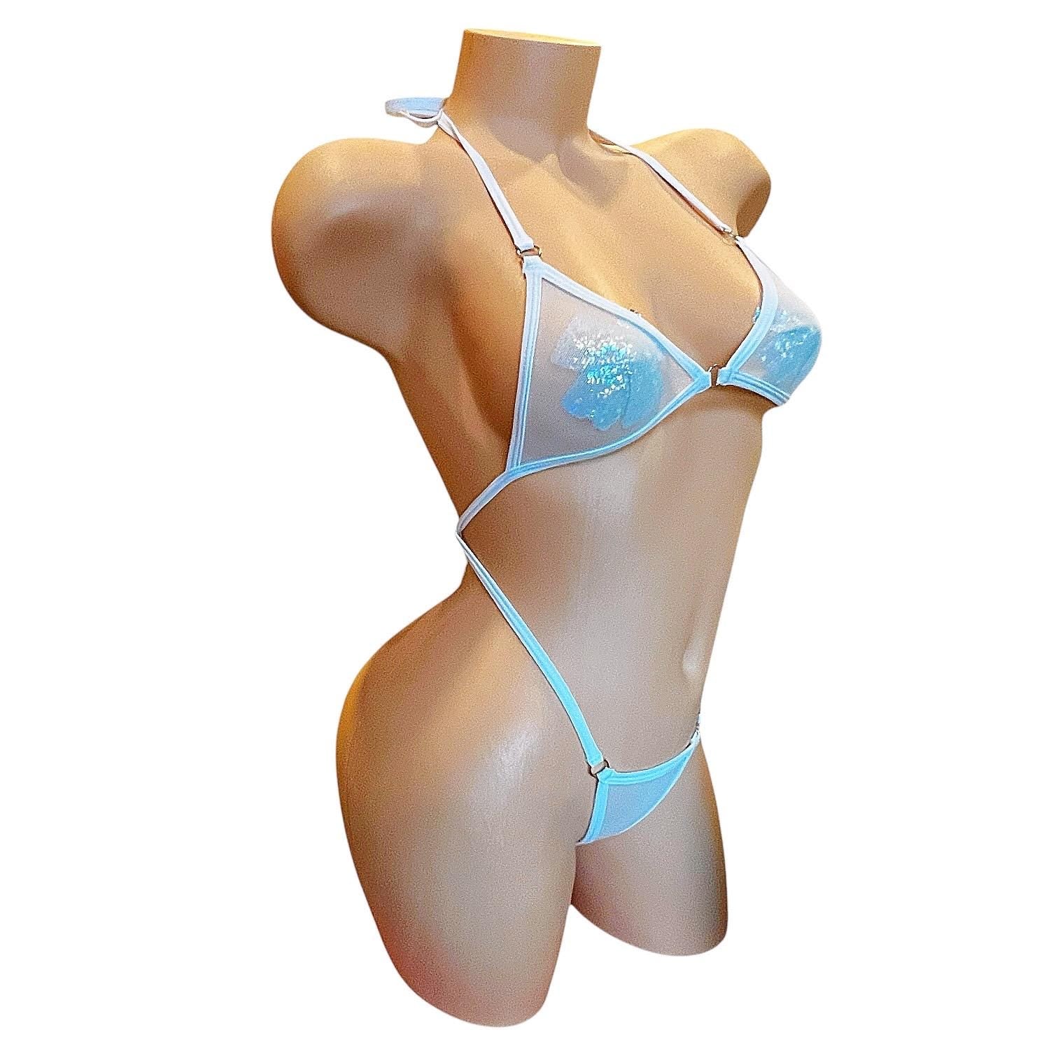 Icy White G String Mesh Thong Bikini set - Microkini - EXOTIC DANCEWEAR - GrlFriday Shop