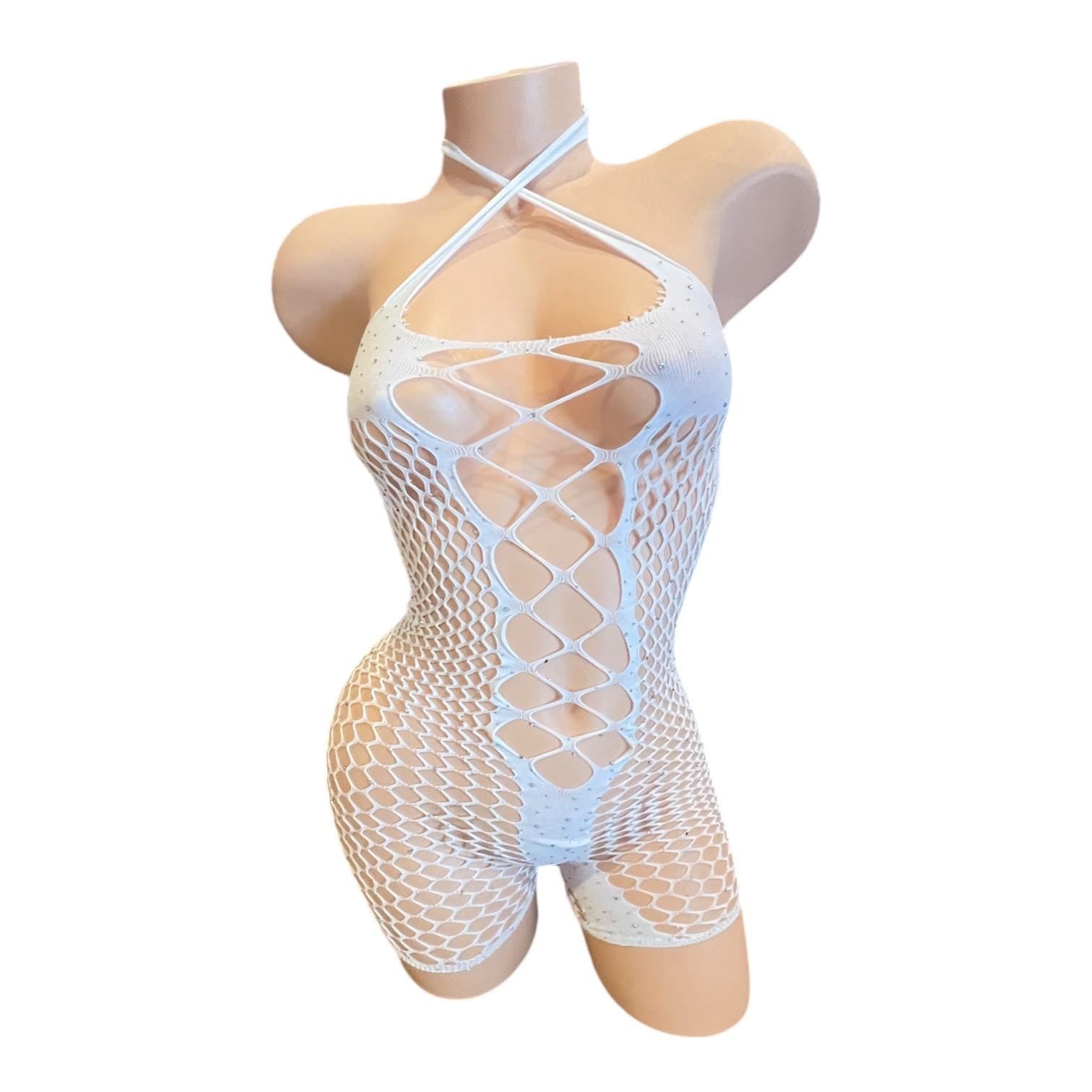 Icy White Mesh Rhinestoned Shorts Romper - GrlFriday Shop