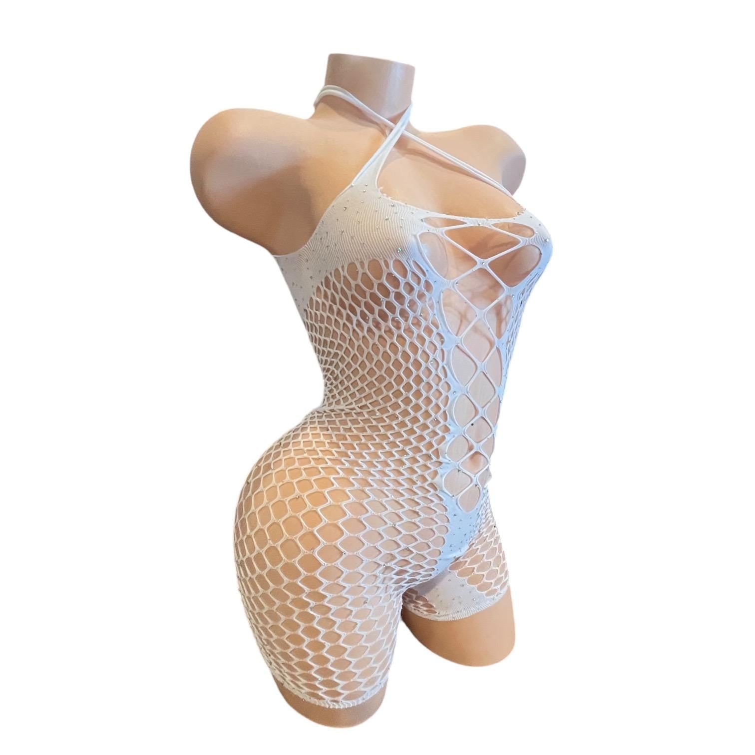 Icy White Mesh Rhinestoned Shorts Romper - GrlFriday Shop