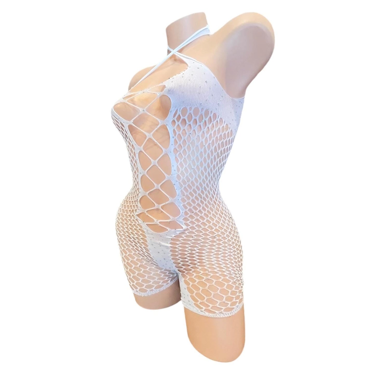 Icy White Mesh Rhinestoned Shorts Romper - GrlFriday Shop