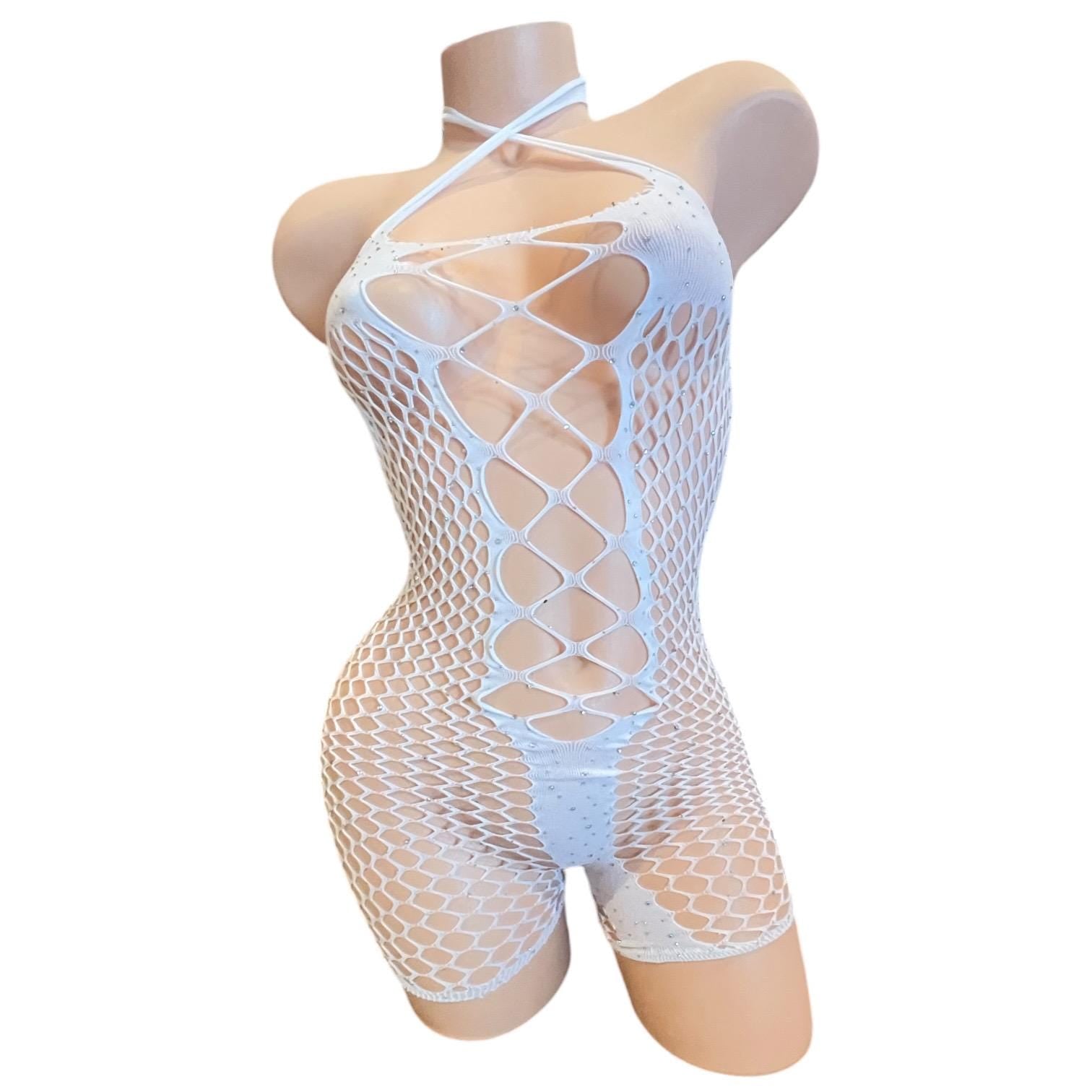 Icy White Mesh Rhinestoned Shorts Romper - GrlFriday Shop