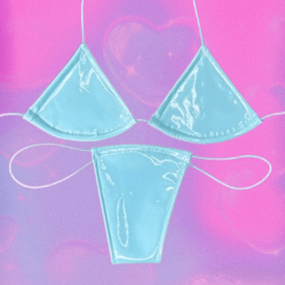 Latex Wet Look Vinyl Microkini Set - Baby Blue - GrlFriday Shop
