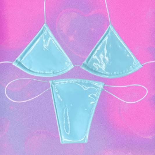 Latex Wet Look Vinyl Microkini Set - Baby Blue - GrlFriday Shop