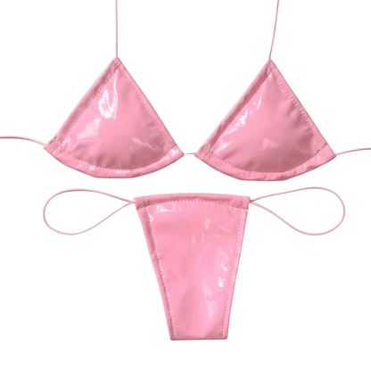Latex Wet Look Vinyl Microkini Set - Baby Pink - GrlFriday Shop