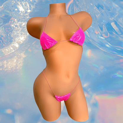 Latex Wet Look Vinyl Microkini Set - Barbie Pink - GrlFriday Shop