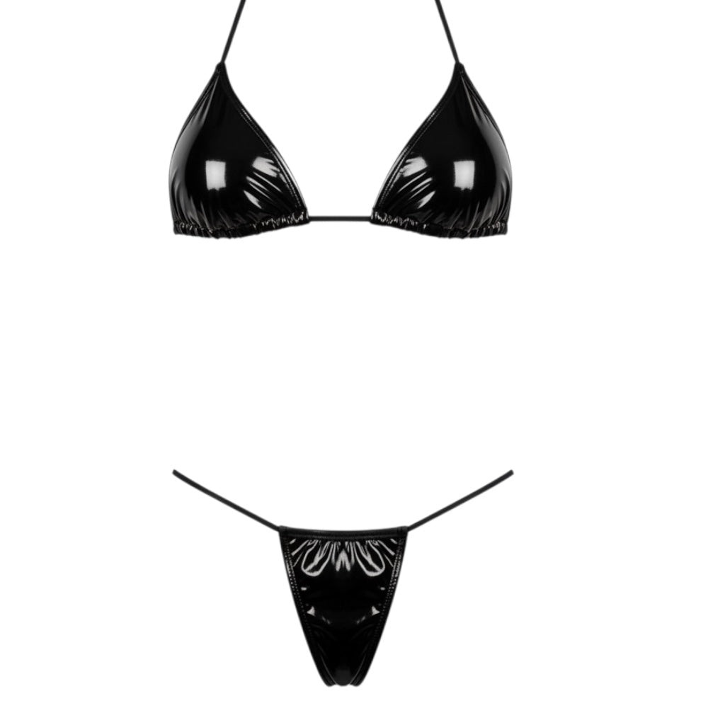 Latex Wet Look Vinyl Microkini Set - Black - GrlFriday Shop