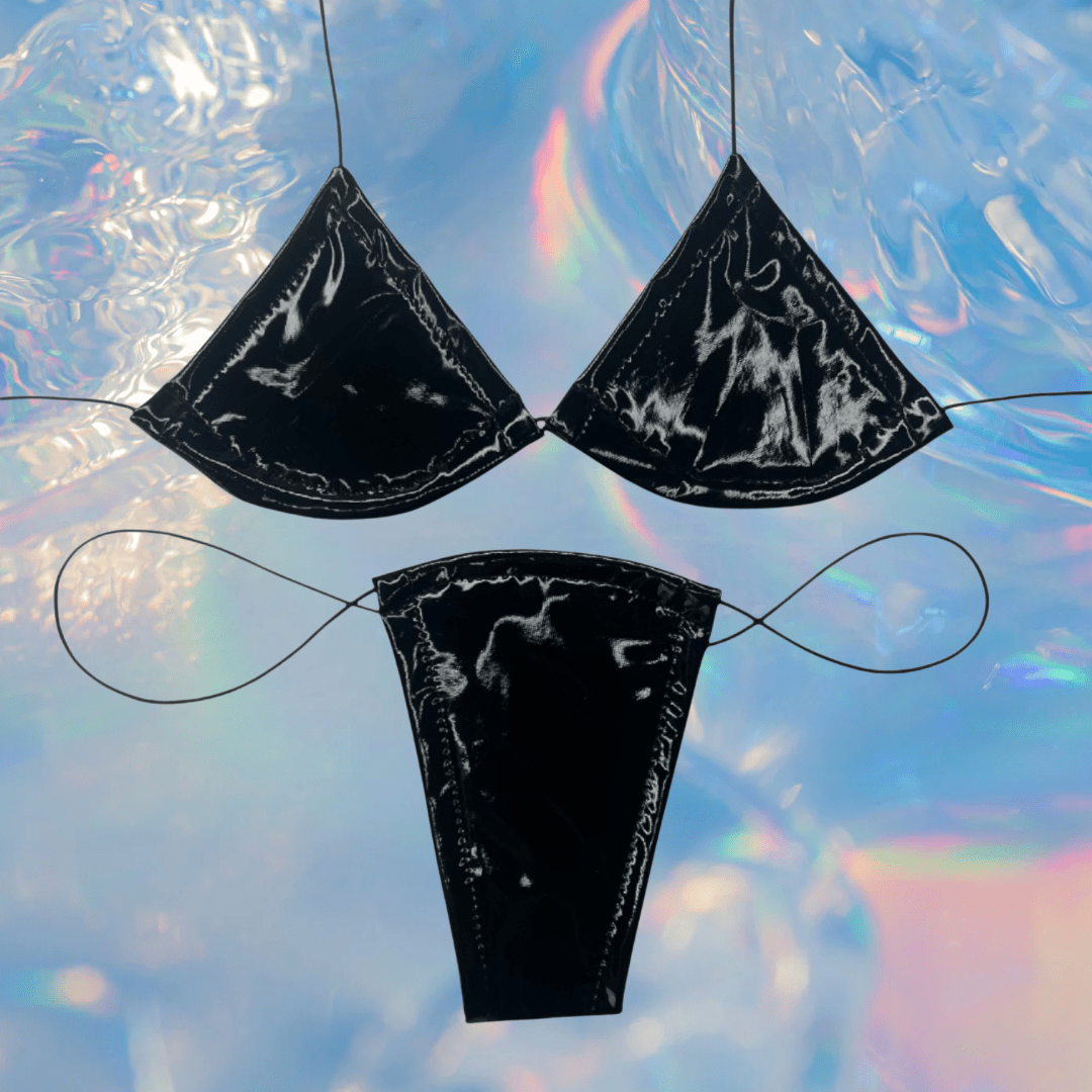 Latex Wet Look Vinyl Microkini Set - Black - GrlFriday Shop