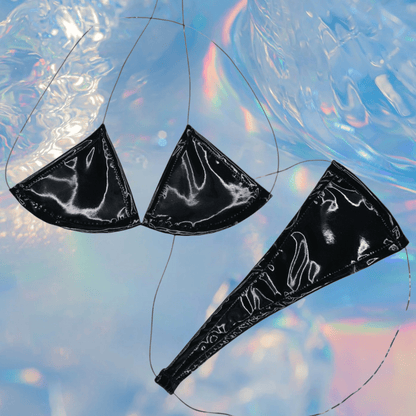 Latex Wet Look Vinyl Microkini Set - Black - GrlFriday Shop