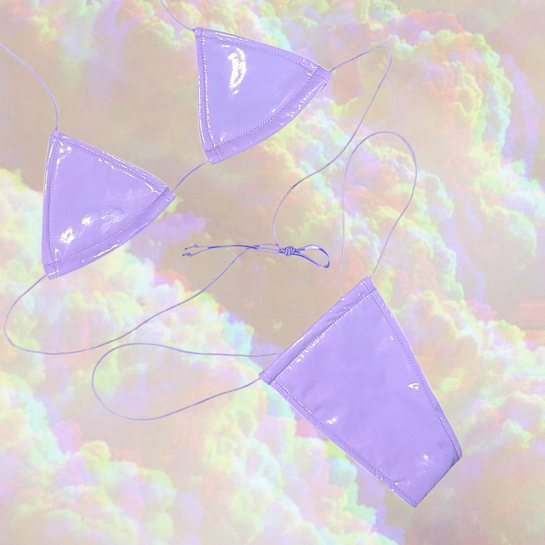 Latex Wet Look Vinyl Microkini Set - Lavender - GrlFriday Shop