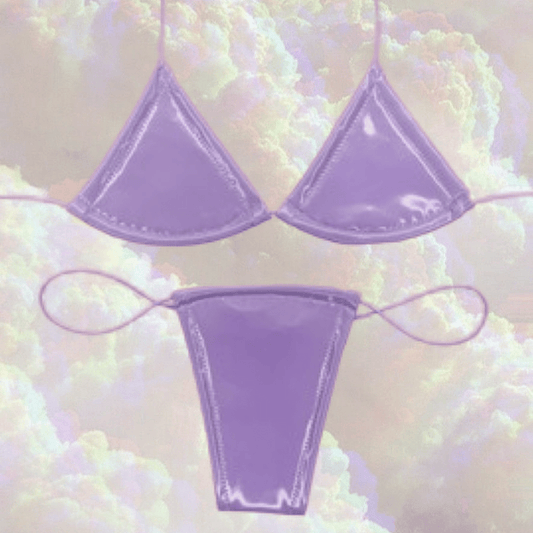 Latex Wet Look Vinyl Microkini Set - Lavender - GrlFriday Shop