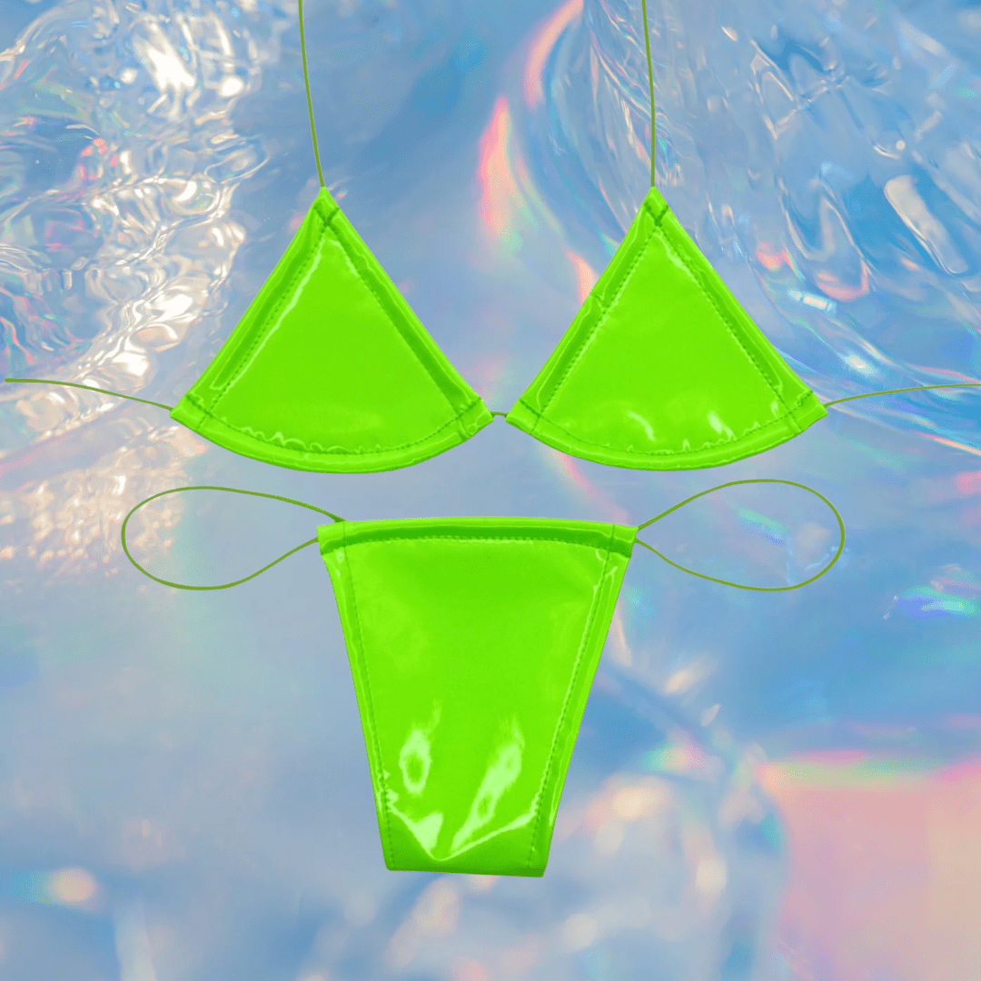Latex Wet Look Vinyl Microkini Set - Lime Green - GrlFriday Shop