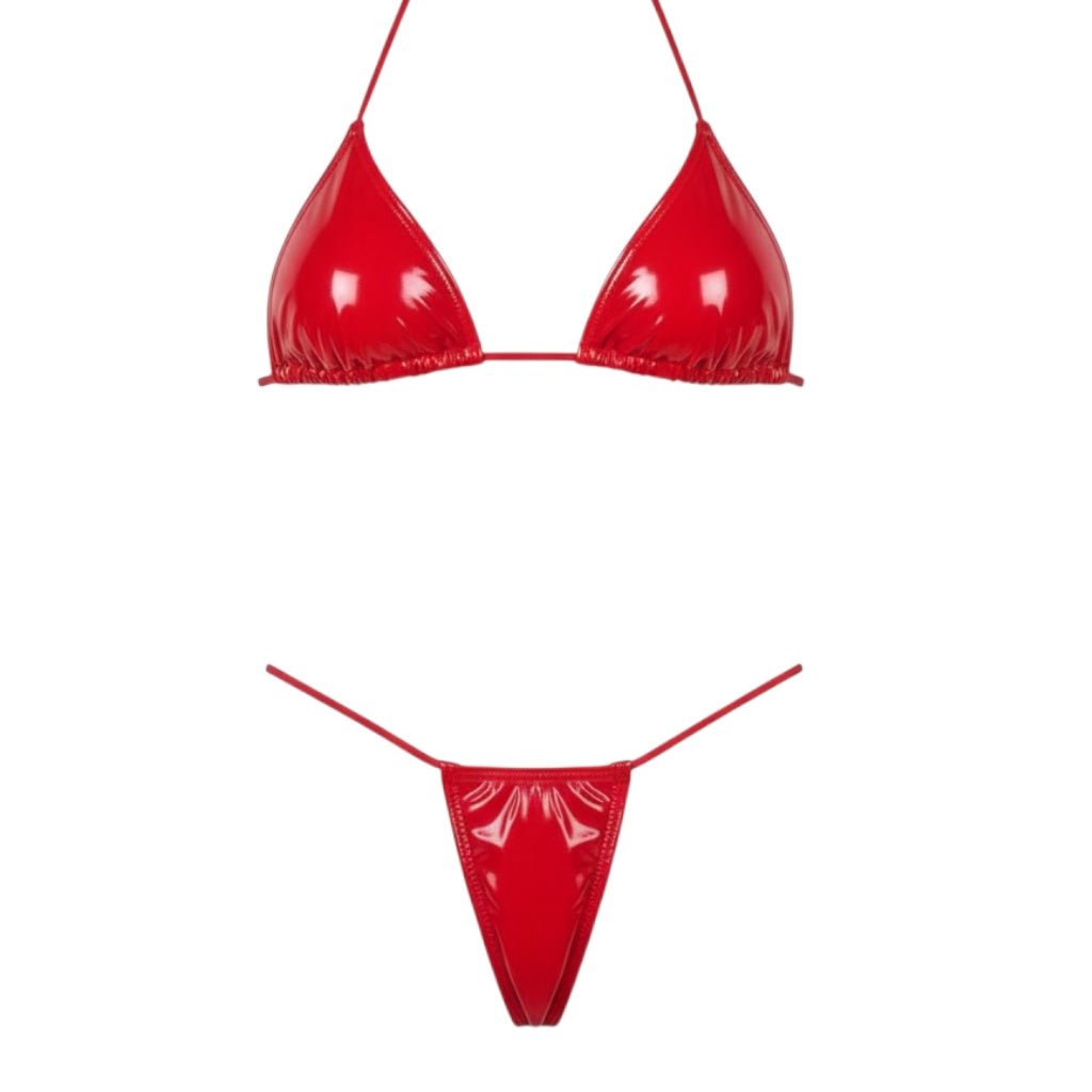 Latex Wet Look Vinyl Microkini Set - Red - GrlFriday Shop