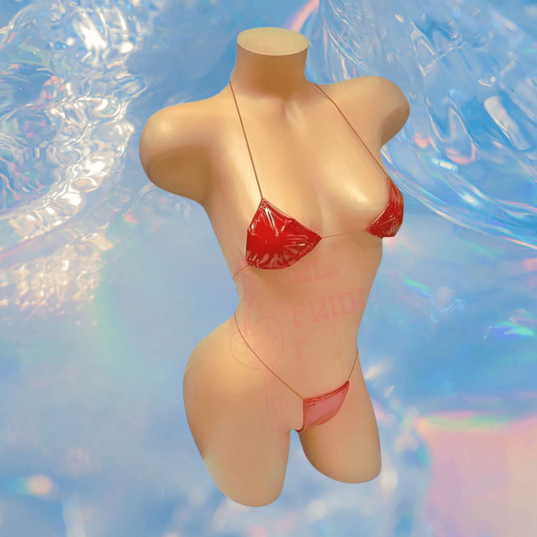 Latex Wet Look Vinyl Microkini Set - Red - GrlFriday Shop