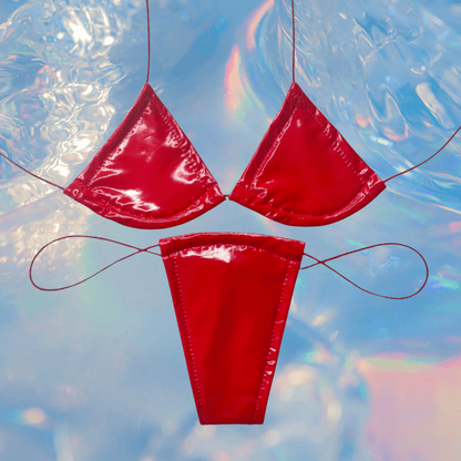 Latex Wet Look Vinyl Microkini Set - Red - GrlFriday Shop