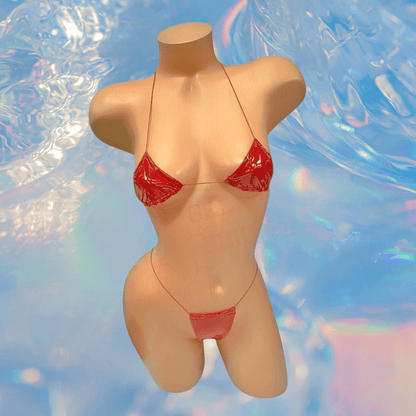 Latex Wet Look Vinyl Microkini Set - Red - GrlFriday Shop