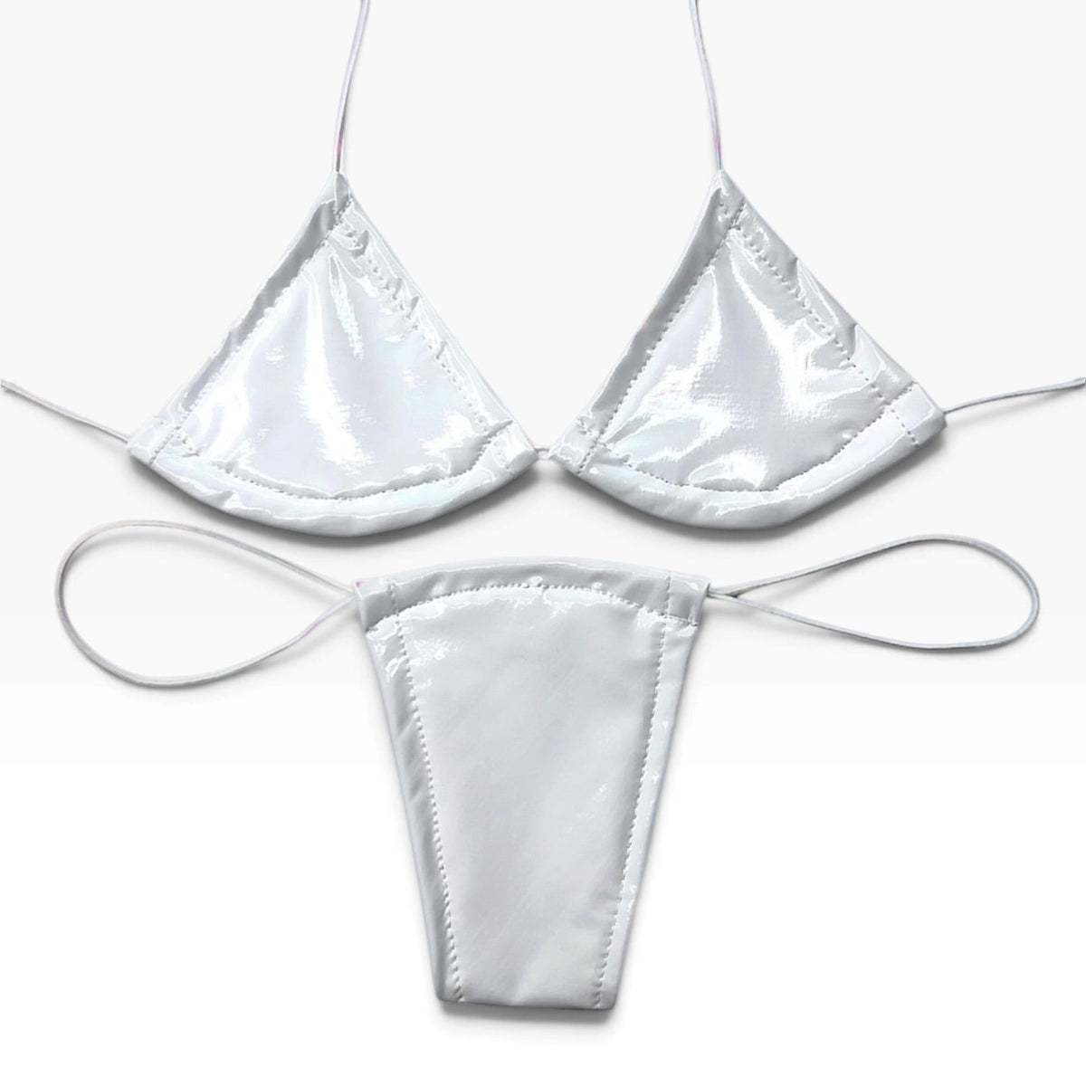 Latex Wet Look Vinyl Microkini Set - White - GrlFriday Shop
