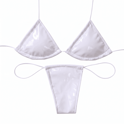 Latex Wet Look Vinyl Microkini Set - White - GrlFriday Shop
