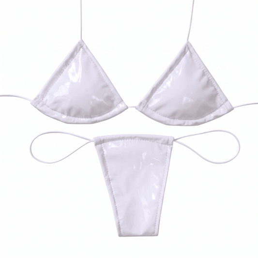 Latex Wet Look Vinyl Microkini Set - White - GrlFriday Shop