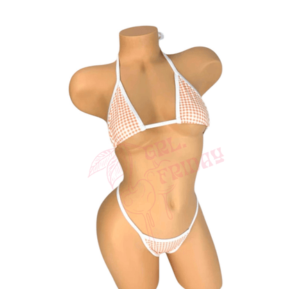 Micro String Bikini Skirt Set - Orange + White Gingham - GrlFriday Shop