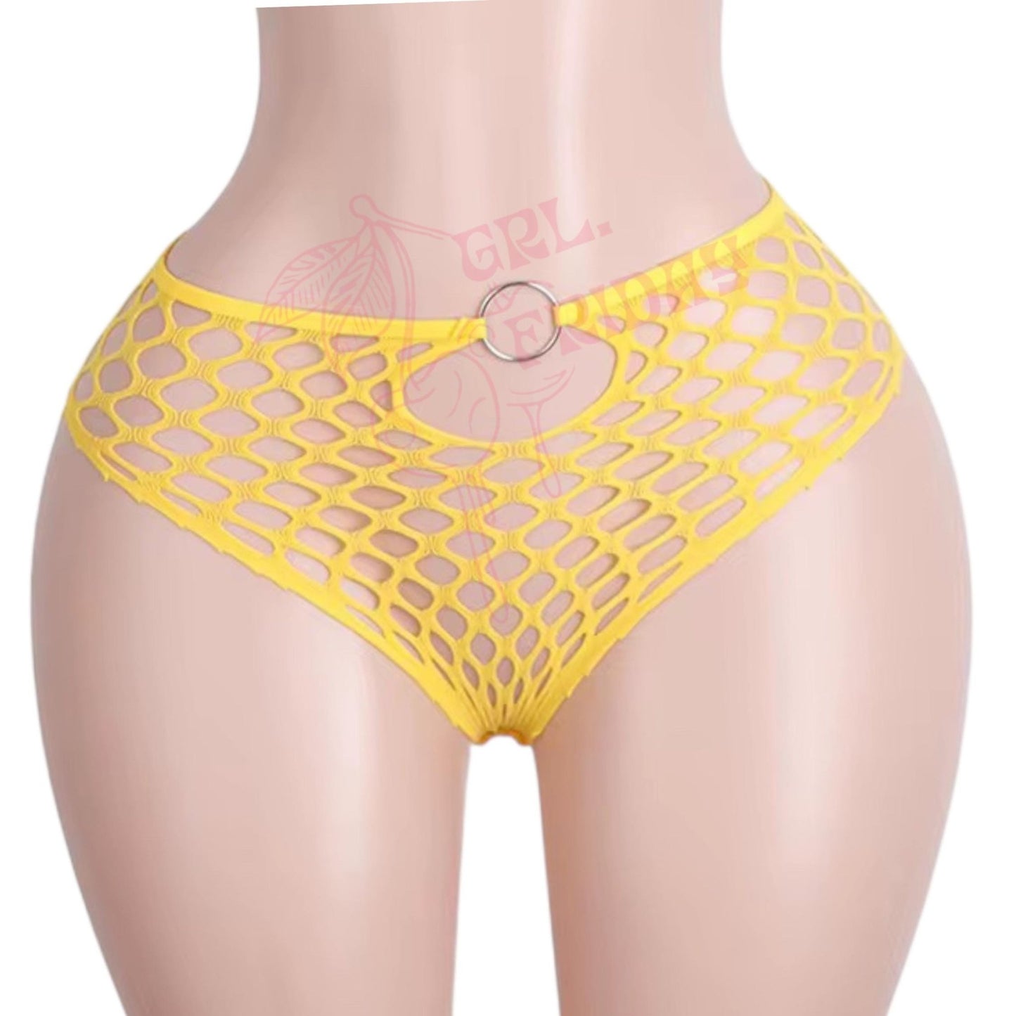 Mustard Yellow Mesh Halter Bikini Set with O - Rings - GrlFriday Shop