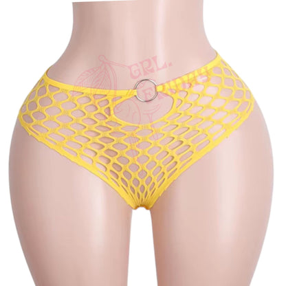 Mustard Yellow Mesh Halter Bikini Set with O - Rings - GrlFriday Shop