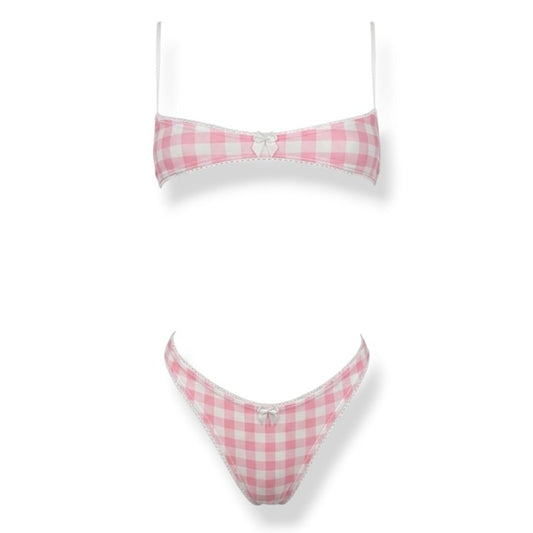 Nanokini Lingerie Set - Pink + White Gingham - GrlFriday Shop