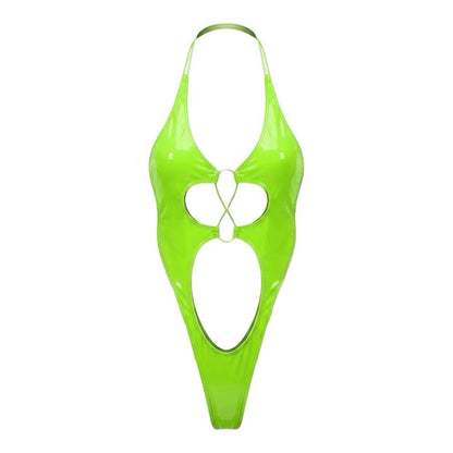 Nova - Lime Green Vinyl Thong One Piece - GrlFriday Shop