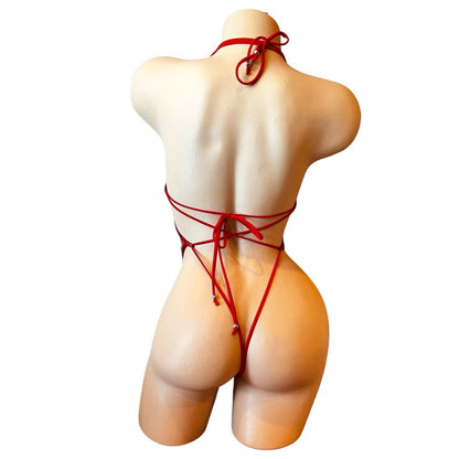 Nova - Red Latex Look Vinyl Patent Lace Up Cutout Monokini - GrlFriday Shop