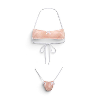 Orange Cream Gingham Halter Bandeau Microkini - GrlFriday Shop
