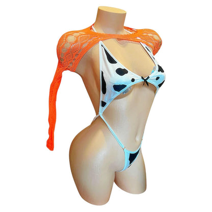 Orange Lace Sheer Mesh Fishnet Mini Tube Dress with Long Sleeve Shrug - EXOTIC DANCEWEAR - GrlFriday Shop