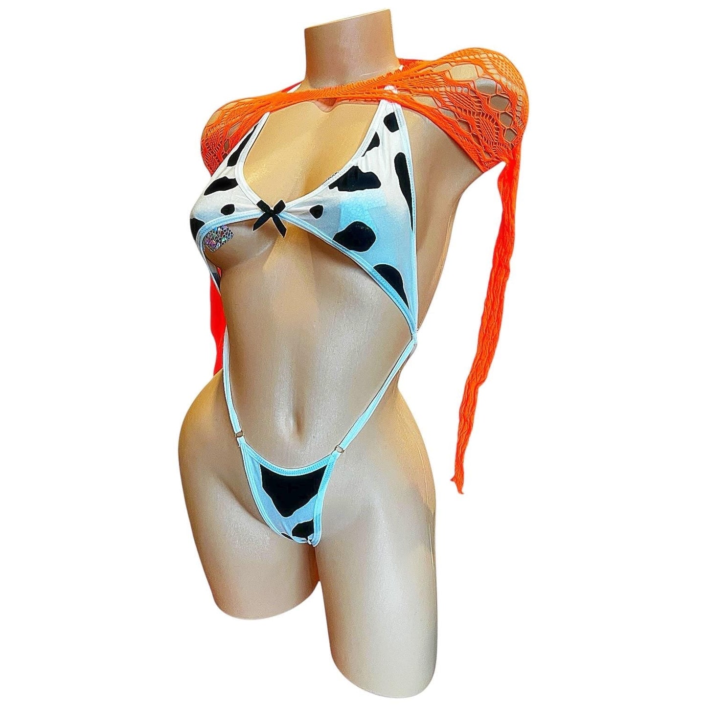 Orange Lace Sheer Mesh Fishnet Mini Tube Dress with Long Sleeve Shrug - EXOTIC DANCEWEAR - GrlFriday Shop