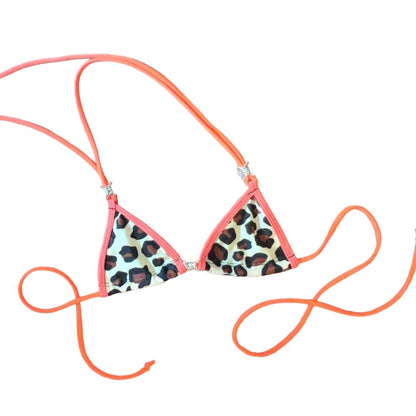 Orange + Leopard Print Microkini with Barbed Wire Charms - EXOTIC DANCEWEAR - GrlFriday Shop