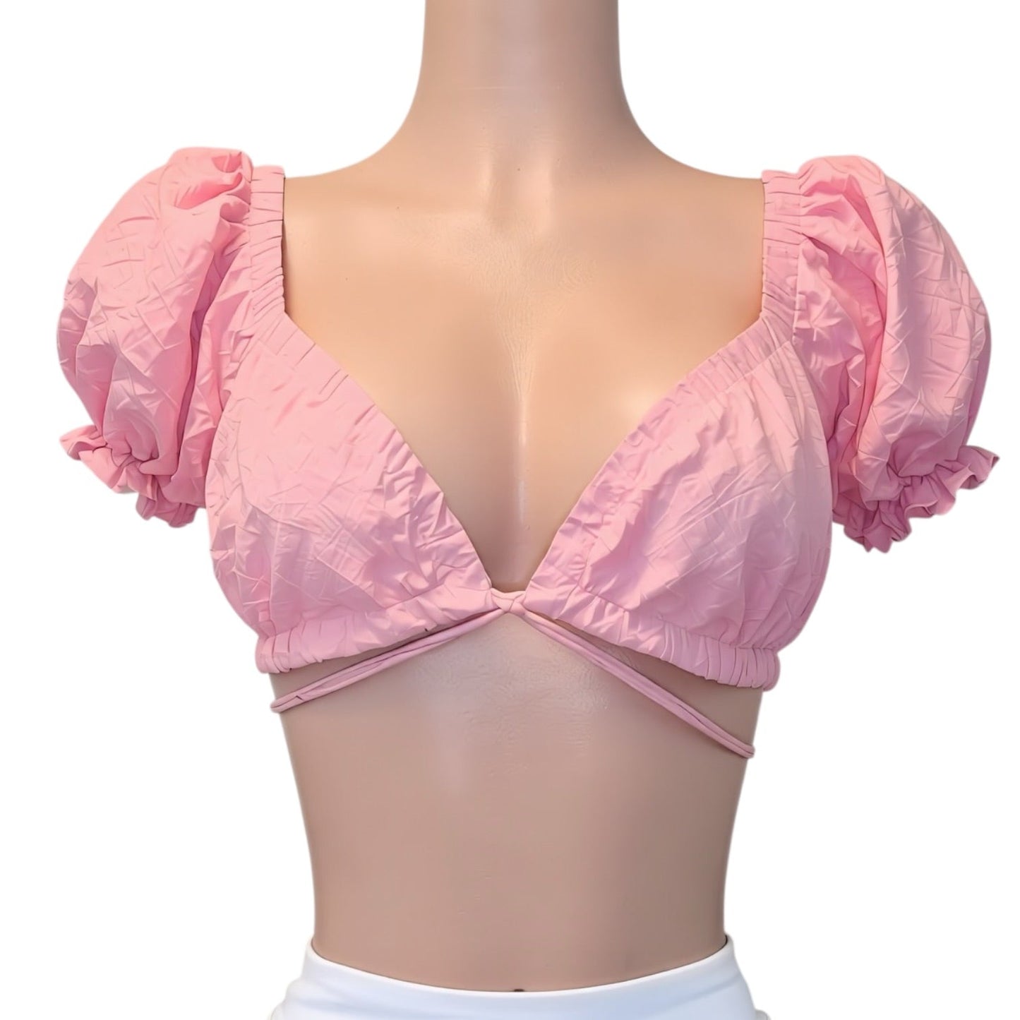 Pastel Pink Coquette Peasant Crop Top - GrlFriday Shop