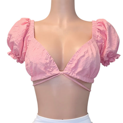Pastel Pink Coquette Peasant Crop Top - GrlFriday Shop
