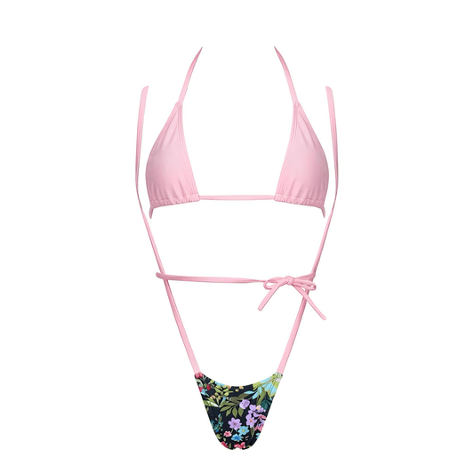 Pastel Pink + Floral Print Slingshot Thong Microkini Set - GrlFriday Shop
