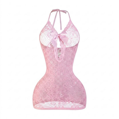 Pastel Pink Lace Cutout Mini Dress - GrlFriday Shop