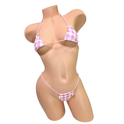 Pink + White Gingham Microkini with Bows - GrlFriday Shop