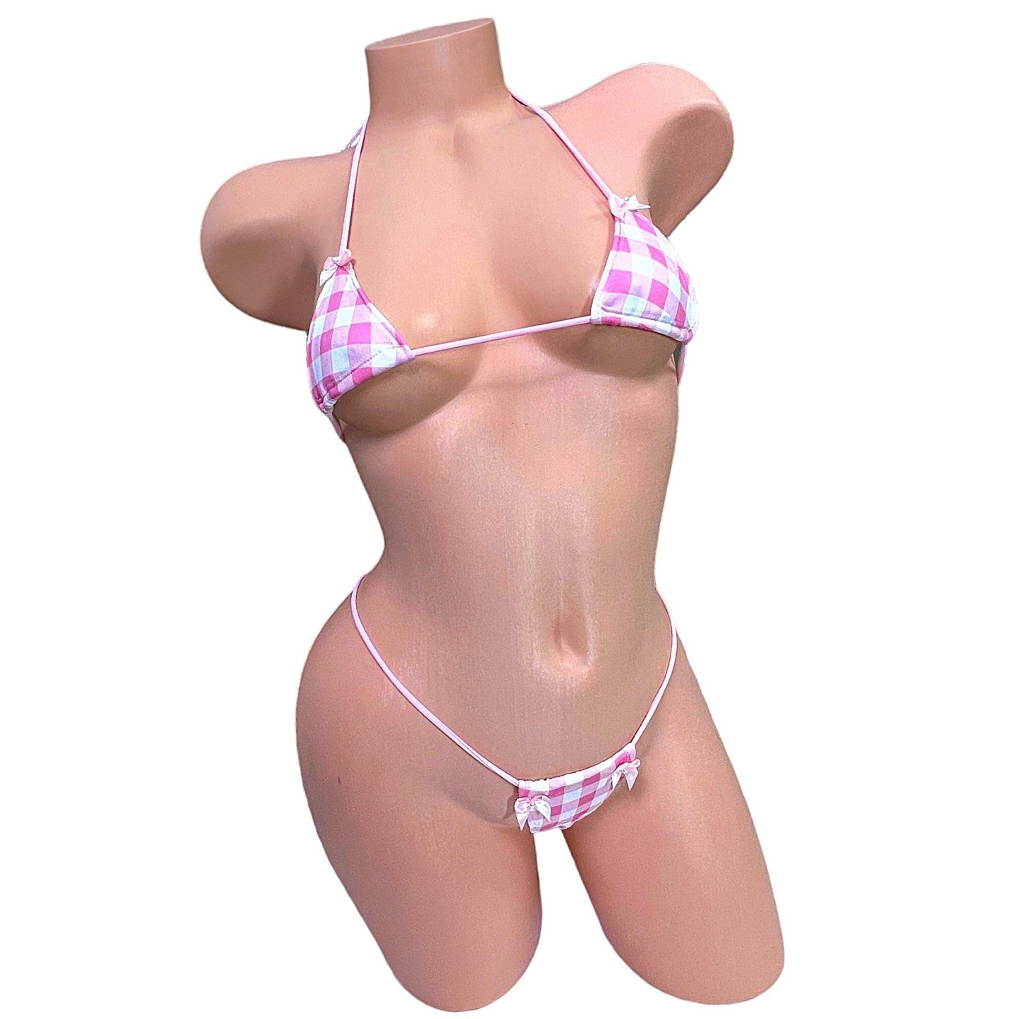 Pink + White Gingham Microkini with Bows - GrlFriday Shop