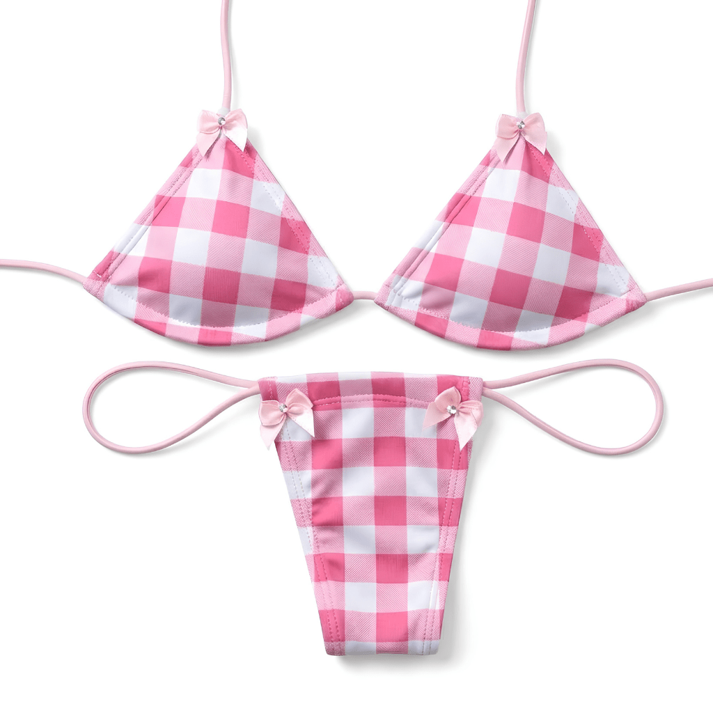 Pink + White Gingham Microkini with Bows - GrlFriday Shop