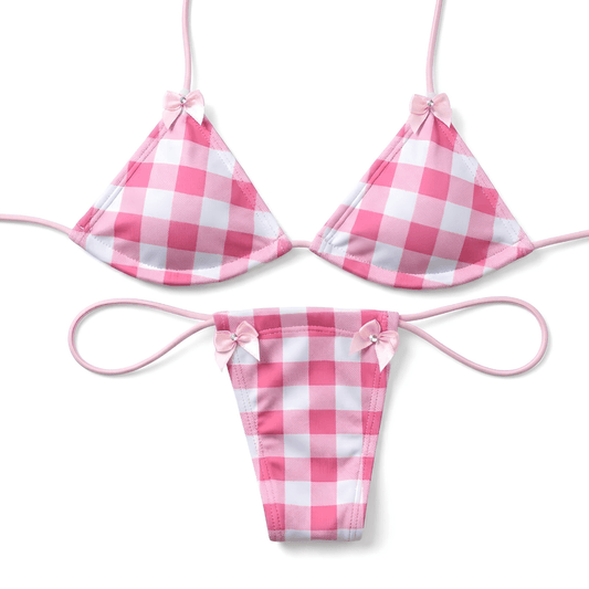 Pink + White Gingham Microkini with Bows - GrlFriday Shop