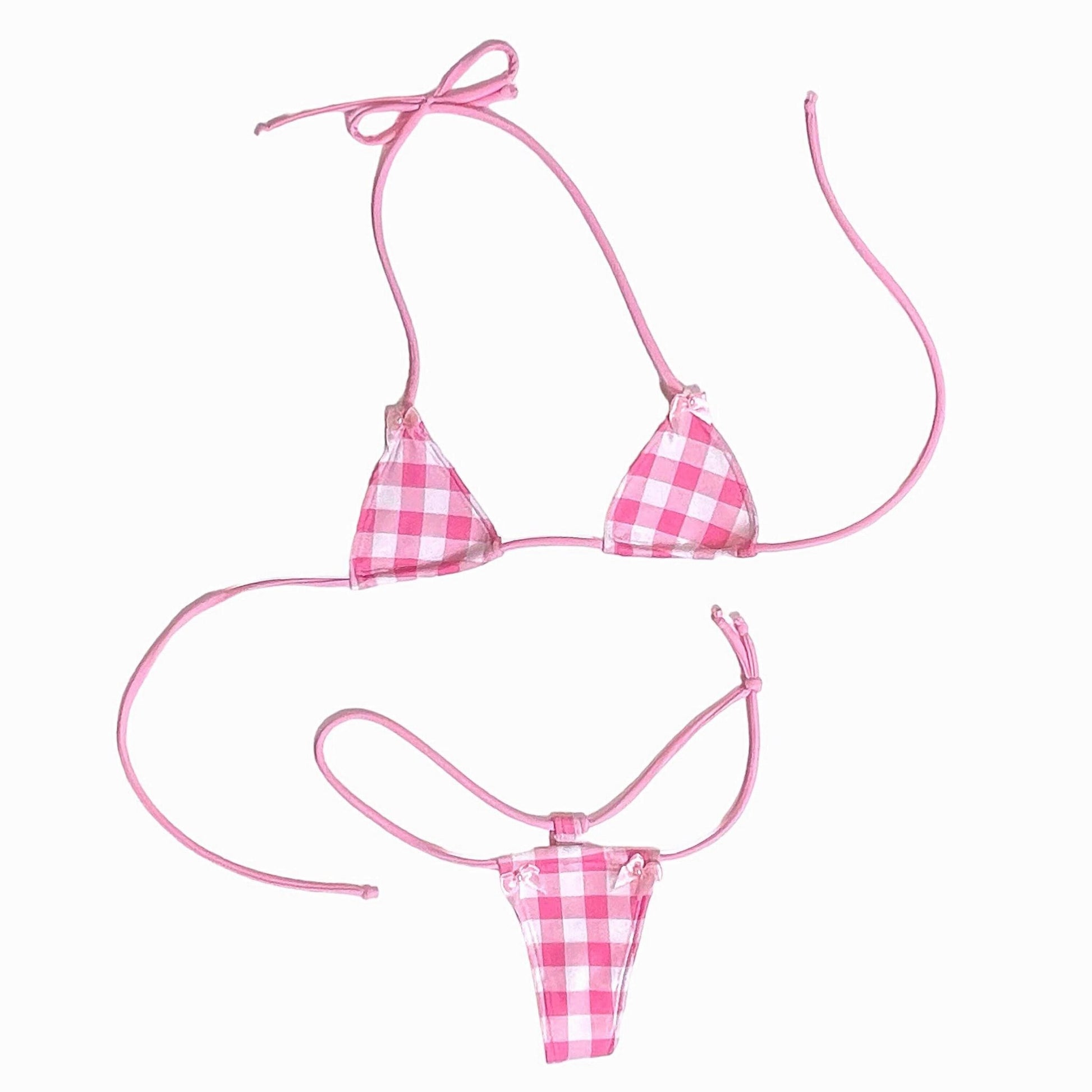 Pink + White Gingham Microkini with Bows - GrlFriday Shop