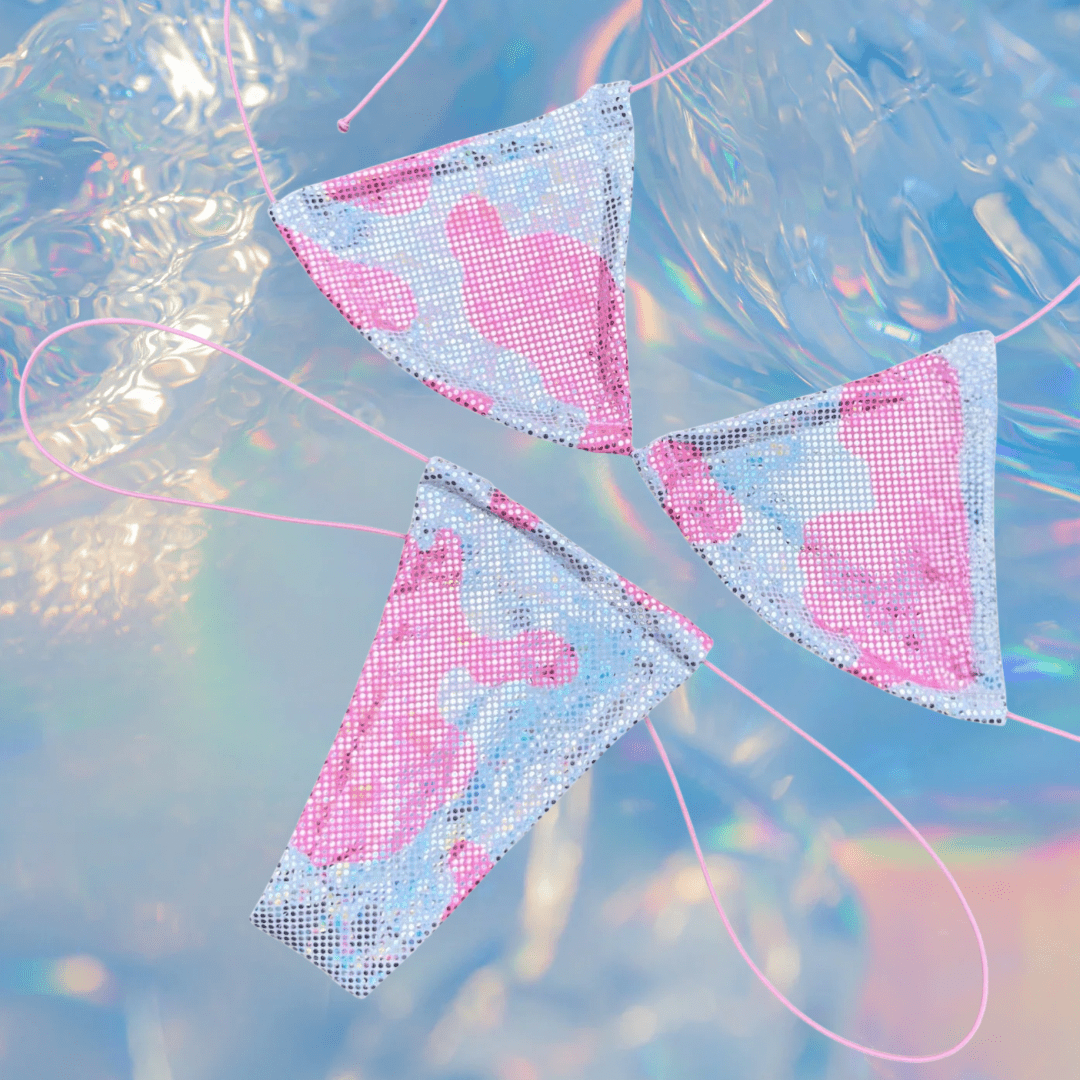 Pink + White Holographic Cow Print Microkini Set - GrlFriday Shop
