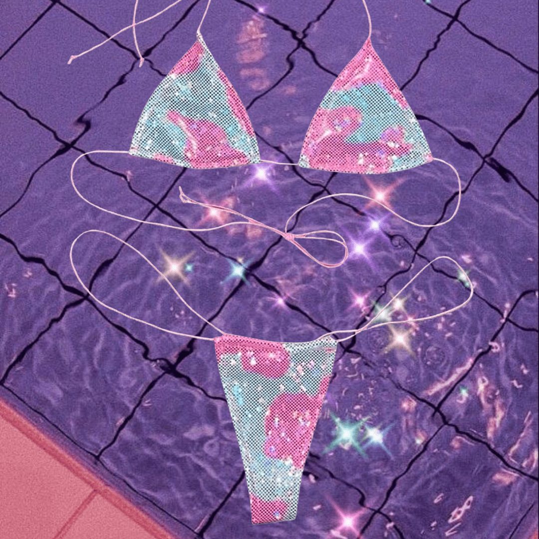 Pink + White Holographic Cow Print Microkini Set - GrlFriday Shop