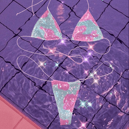 Pink + White Holographic Cow Print Microkini Set - GrlFriday Shop